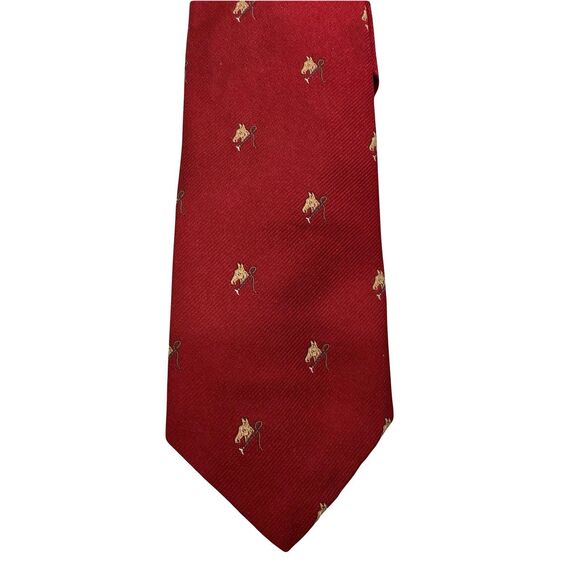 70s Vintage Red Resilio Silk Horse Equestrian Neck Tie 3” Polo Old Money Grandpa - Picture 1 of 6